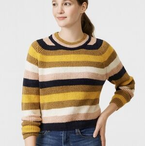 Madewell Striped Wool Blend Sweater Womens Medium Cropped Chunky Fall Winter